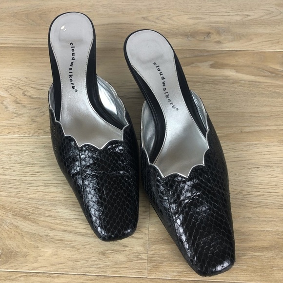 Cloudwalker Shoes - Blk Faux Snakeskin Mule Cloudwalker Sz 8.5W